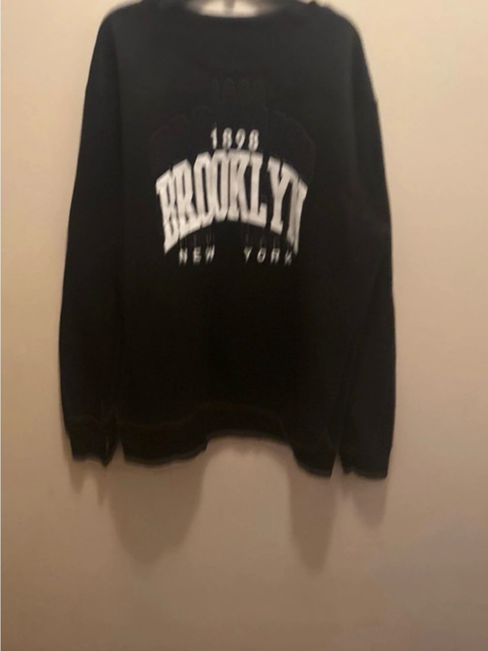 NY Collection Black Crewneck Sweater with White Brooklyn Graphic